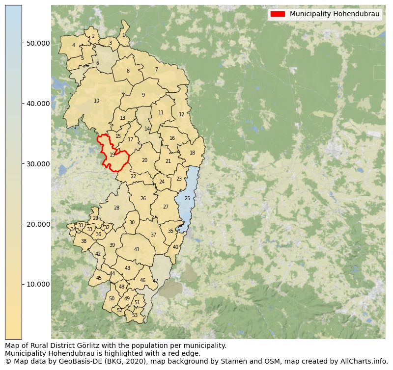 Map of Rural district Görlitz with the population per municipality.Municipality Hohendubrau is highlighted with a red edge.. This page shows a lot of information about residents (such as the distribution by age groups, family composition, gender, native or German with an immigration background, ...), homes (numbers, types, price development, use, type of property, ...) and more (car ownership, energy consumption, ...) based on open data from the German Federal Agency for Cartography, the Federal Statistical Office (DESTATIS), the Regional Statistical Offices and various other sources!