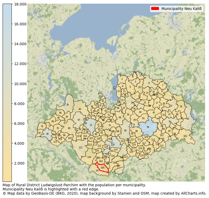 Map of Rural district Ludwigslust-Parchim with the population per municipality.Municipality Neu Kaliß is highlighted with a red edge.. This page shows a lot of information about residents (such as the distribution by age groups, family composition, gender, native or German with an immigration background, ...), homes (numbers, types, price development, use, type of property, ...) and more (car ownership, energy consumption, ...) based on open data from the German Federal Agency for Cartography, the Federal Statistical Office (DESTATIS), the Regional Statistical Offices and various other sources!