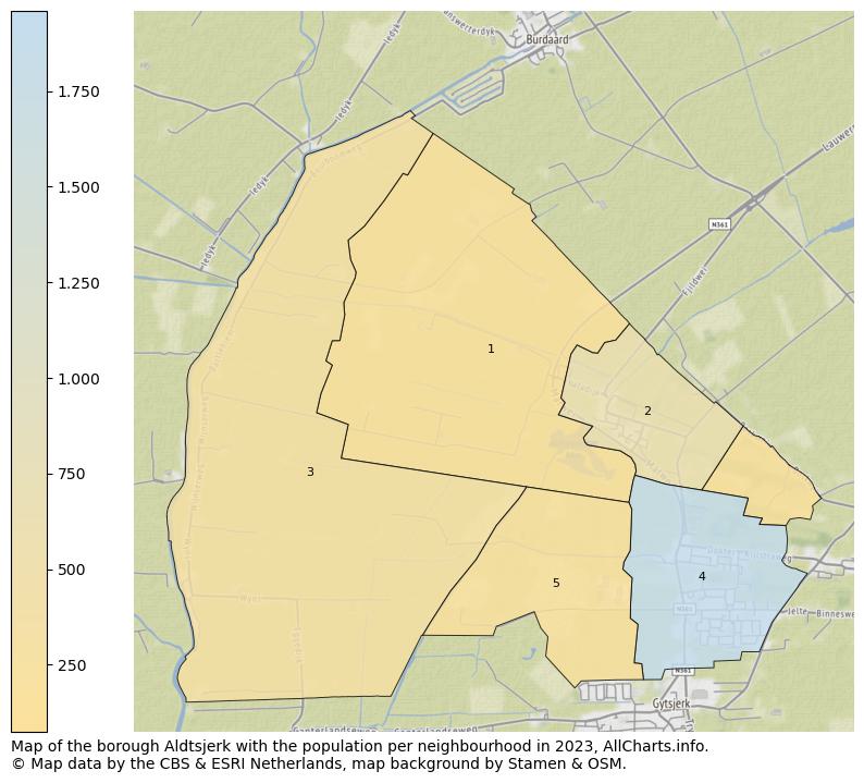 Map of the borough Aldtsjerk with the population per neighbourhood in 2023. This page shows a lot of information about residents (such as the distribution by age groups, family composition, gender, native or Dutch with an immigration background, ...), homes (numbers, types, price development, use, type of property, ...) and more (car ownership, energy consumption, ...) based on open data from the Dutch Central Bureau of Statistics and various other sources!