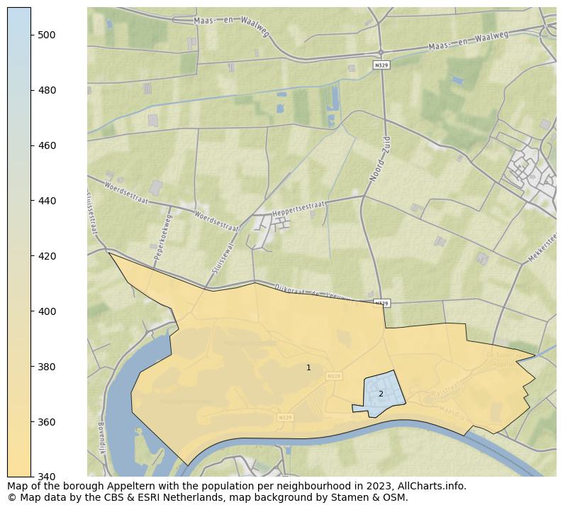 Map of the borough Appeltern with the population per neighbourhood in 2023. This page shows a lot of information about residents (such as the distribution by age groups, family composition, gender, native or Dutch with an immigration background, ...), homes (numbers, types, price development, use, type of property, ...) and more (car ownership, energy consumption, ...) based on open data from the Dutch Central Bureau of Statistics and various other sources!