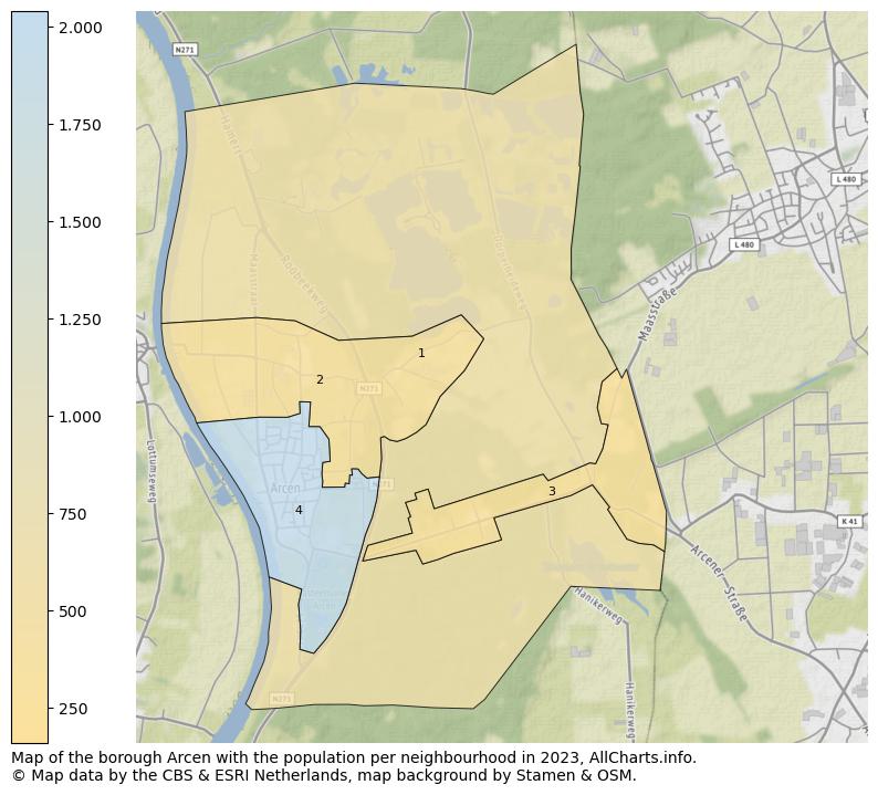 Map of the borough Arcen with the population per neighbourhood in 2023. This page shows a lot of information about residents (such as the distribution by age groups, family composition, gender, native or Dutch with an immigration background, ...), homes (numbers, types, price development, use, type of property, ...) and more (car ownership, energy consumption, ...) based on open data from the Dutch Central Bureau of Statistics and various other sources!