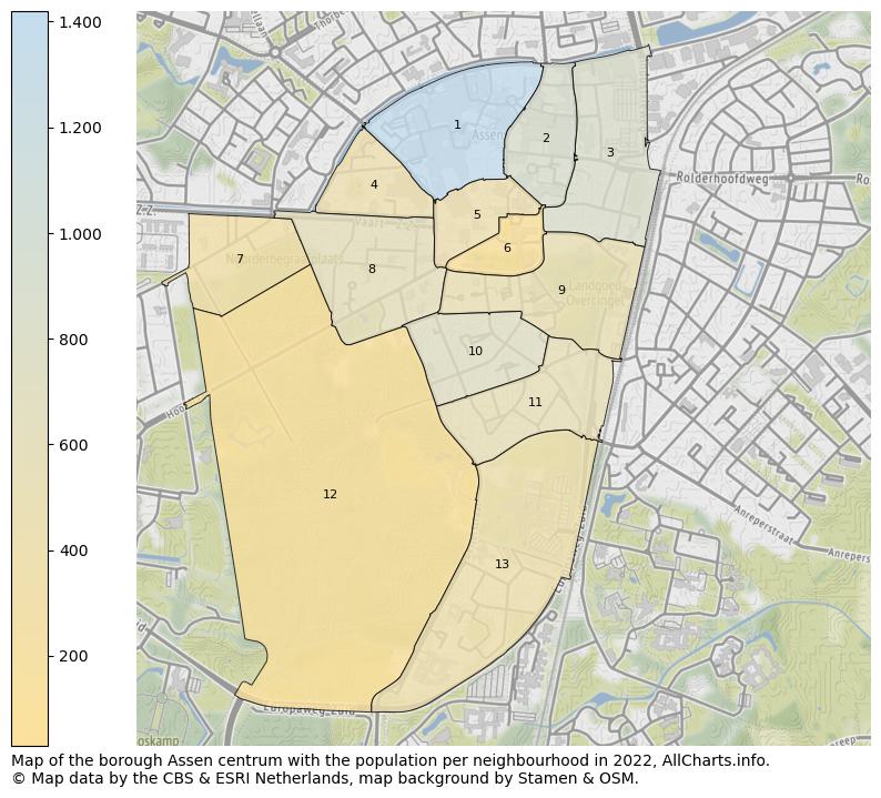Map of the borough Assen centrum with the population per neighbourhood in 2022. This page shows a lot of information about residents (such as the distribution by age groups, family composition, gender, native or Dutch with an immigration background, ...), homes (numbers, types, price development, use, type of property, ...) and more (car ownership, energy consumption, ...) based on open data from the Dutch Central Bureau of Statistics and various other sources!