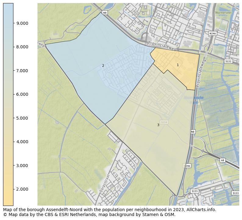 Map of the borough Assendelft-Noord with the population per neighbourhood in 2023. This page shows a lot of information about residents (such as the distribution by age groups, family composition, gender, native or Dutch with an immigration background, ...), homes (numbers, types, price development, use, type of property, ...) and more (car ownership, energy consumption, ...) based on open data from the Dutch Central Bureau of Statistics and various other sources!