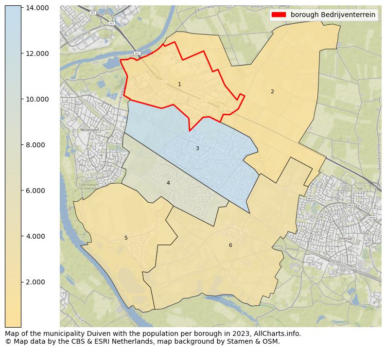 Map of the municipality Duiven with the population per borough in 2023. This page shows a lot of information about residents (such as the distribution by age groups, family composition, gender, native or Dutch with an immigration background, ...), homes (numbers, types, price development, use, type of property, ...) and more (car ownership, energy consumption, ...) based on open data from the Dutch Central Bureau of Statistics and various other sources!