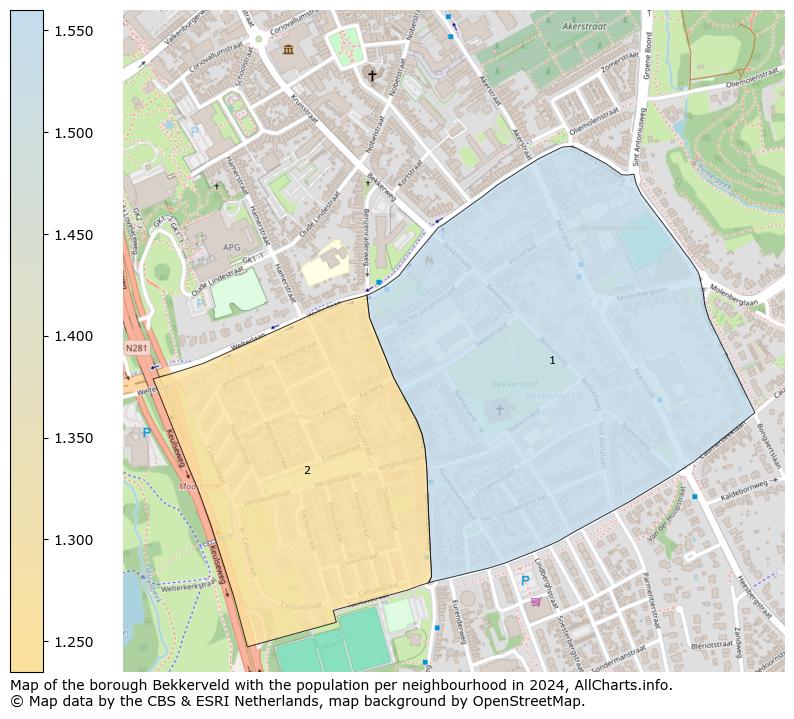 Image of the borough Bekkerveld at the map. This image is used as introduction to this page. This page shows a lot of information about the population in the borough Bekkerveld (such as the distribution by age groups of the residents, the composition of households, whether inhabitants are natives or Dutch with an immigration background, data about the houses (numbers, types, price development, use, type of property, ...) and more (car ownership, energy consumption, ...) based on open data from the Dutch Central Bureau of Statistics and various other sources!