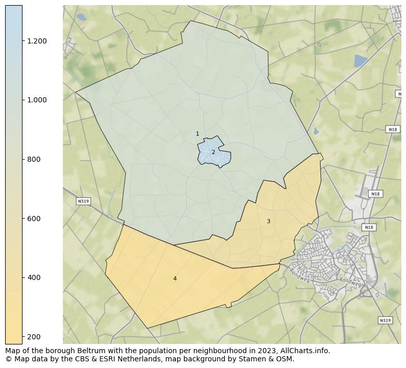 Map of the borough Beltrum with the population per neighbourhood in 2023. This page shows a lot of information about residents (such as the distribution by age groups, family composition, gender, native or Dutch with an immigration background, ...), homes (numbers, types, price development, use, type of property, ...) and more (car ownership, energy consumption, ...) based on open data from the Dutch Central Bureau of Statistics and various other sources!