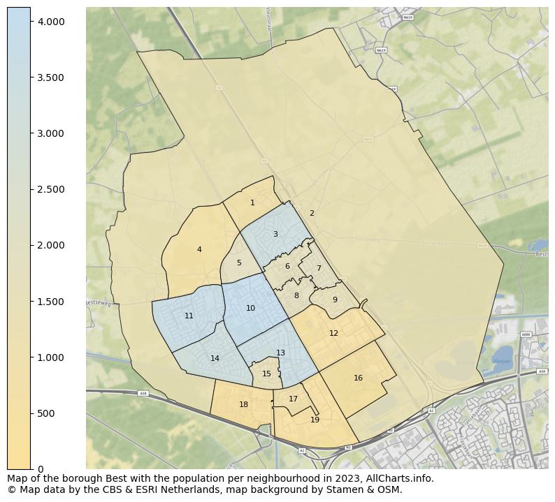 Map of the borough Best with the population per neighbourhood in 2023. This page shows a lot of information about residents (such as the distribution by age groups, family composition, gender, native or Dutch with an immigration background, ...), homes (numbers, types, price development, use, type of property, ...) and more (car ownership, energy consumption, ...) based on open data from the Dutch Central Bureau of Statistics and various other sources!