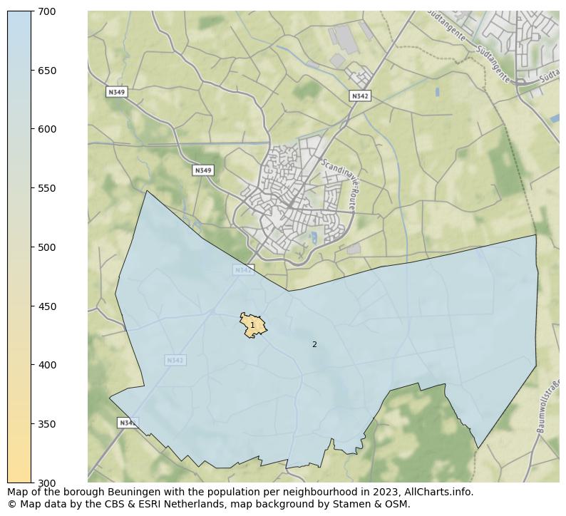 Map of the borough Beuningen with the population per neighbourhood in 2022. This page shows a lot of information about residents (such as the distribution by age groups, family composition, gender, native or Dutch with an immigration background, ...), homes (numbers, types, price development, use, type of property, ...) and more (car ownership, energy consumption, ...) based on open data from the Dutch Central Bureau of Statistics and various other sources!
