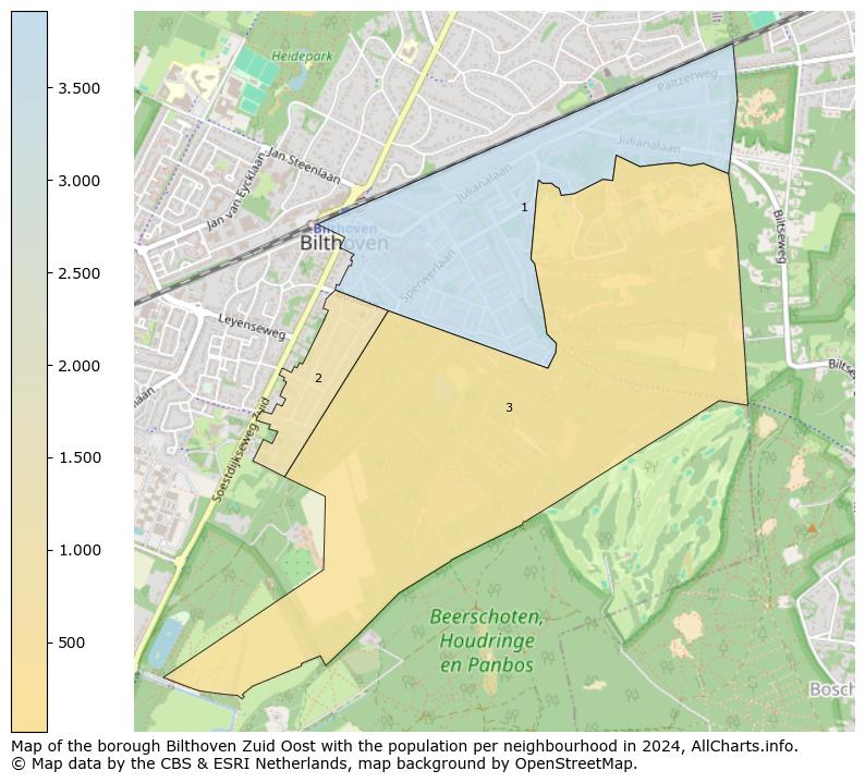 Image of the borough Bilthoven Zuid Oost at the map. This image is used as introduction to this page. This page shows a lot of information about the population in the borough Bilthoven Zuid Oost (such as the distribution by age groups of the residents, the composition of households, whether inhabitants are natives or Dutch with an immigration background, data about the houses (numbers, types, price development, use, type of property, ...) and more (car ownership, energy consumption, ...) based on open data from the Dutch Central Bureau of Statistics and various other sources!