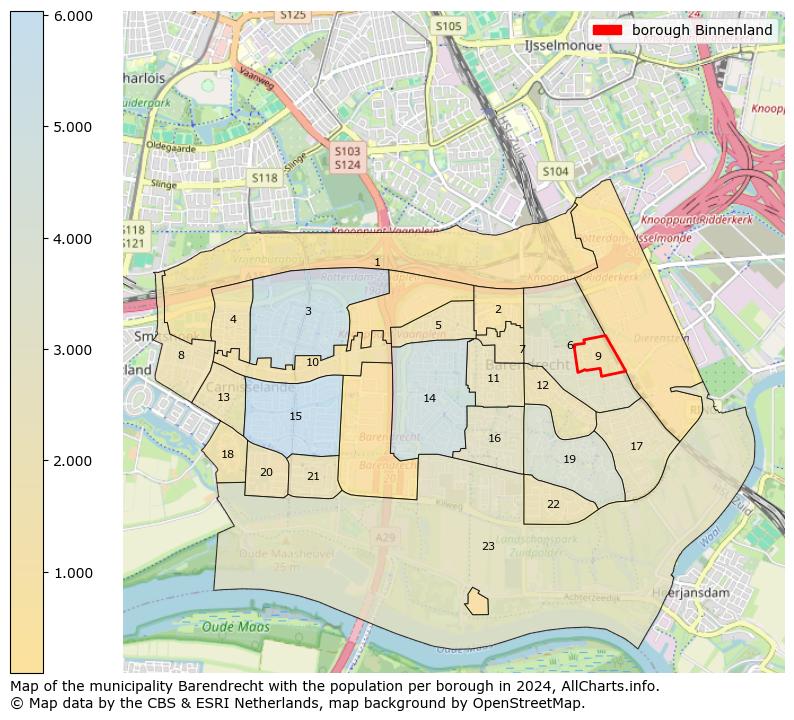 Image of the borough Binnenland at the map. This image is used as introduction to this page. This page shows a lot of information about the population in the borough Binnenland (such as the distribution by age groups of the residents, the composition of households, whether inhabitants are natives or Dutch with an immigration background, data about the houses (numbers, types, price development, use, type of property, ...) and more (car ownership, energy consumption, ...) based on open data from the Dutch Central Bureau of Statistics and various other sources!