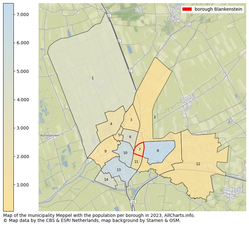 Map of the municipality Meppel with the population per borough in 2022. This page shows a lot of information about residents (such as the distribution by age groups, family composition, gender, native or Dutch with an immigration background, ...), homes (numbers, types, price development, use, type of property, ...) and more (car ownership, energy consumption, ...) based on open data from the Dutch Central Bureau of Statistics and various other sources!