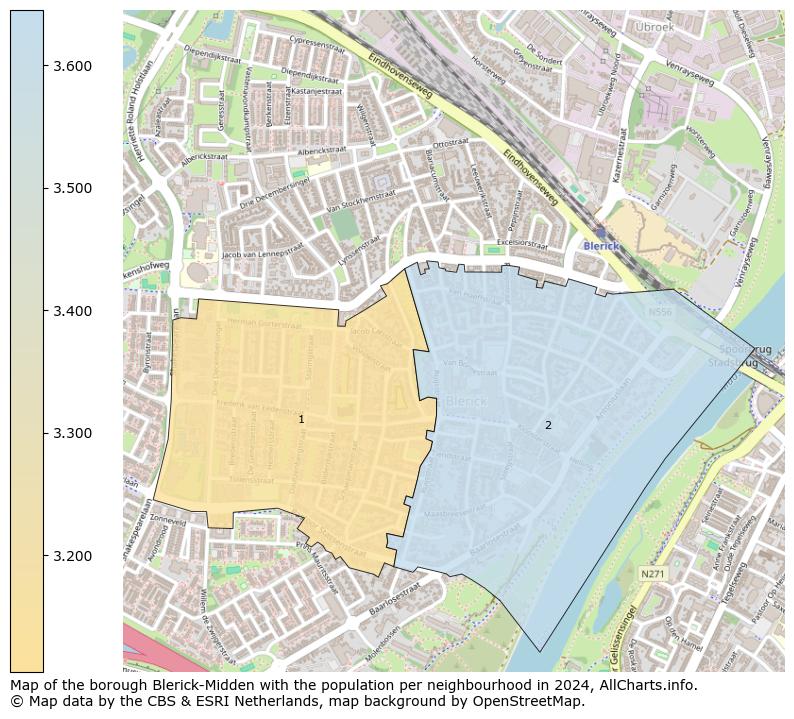 Image of the borough Blerick-Midden at the map. This image is used as introduction to this page. This page shows a lot of information about the population in the borough Blerick-Midden (such as the distribution by age groups of the residents, the composition of households, whether inhabitants are natives or Dutch with an immigration background, data about the houses (numbers, types, price development, use, type of property, ...) and more (car ownership, energy consumption, ...) based on open data from the Dutch Central Bureau of Statistics and various other sources!