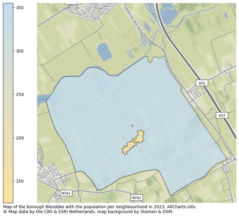 Map of the borough Blesdijke with the population per neighbourhood in 2023. This page shows a lot of information about residents (such as the distribution by age groups, family composition, gender, native or Dutch with an immigration background, ...), homes (numbers, types, price development, use, type of property, ...) and more (car ownership, energy consumption, ...) based on open data from the Dutch Central Bureau of Statistics and various other sources!