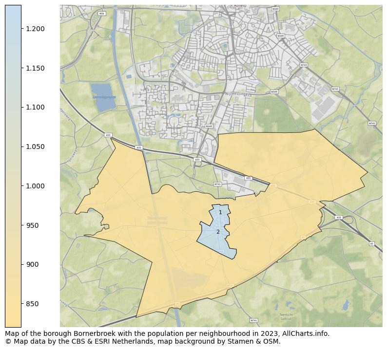 Map of the borough Bornerbroek with the population per neighbourhood in 2023. This page shows a lot of information about residents (such as the distribution by age groups, family composition, gender, native or Dutch with an immigration background, ...), homes (numbers, types, price development, use, type of property, ...) and more (car ownership, energy consumption, ...) based on open data from the Dutch Central Bureau of Statistics and various other sources!