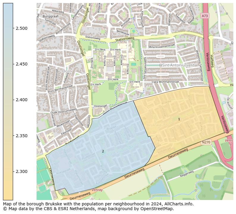 Image of the borough Brukske at the map. This image is used as introduction to this page. This page shows a lot of information about the population in the borough Brukske (such as the distribution by age groups of the residents, the composition of households, whether inhabitants are natives or Dutch with an immigration background, data about the houses (numbers, types, price development, use, type of property, ...) and more (car ownership, energy consumption, ...) based on open data from the Dutch Central Bureau of Statistics and various other sources!