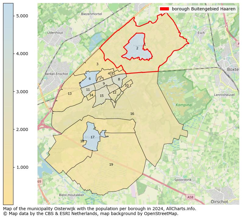 Image of the borough Buitengebied Haaren at the map. This image is used as introduction to this page. This page shows a lot of information about the population in the borough Buitengebied Haaren (such as the distribution by age groups of the residents, the composition of households, whether inhabitants are natives or Dutch with an immigration background, data about the houses (numbers, types, price development, use, type of property, ...) and more (car ownership, energy consumption, ...) based on open data from the Dutch Central Bureau of Statistics and various other sources!