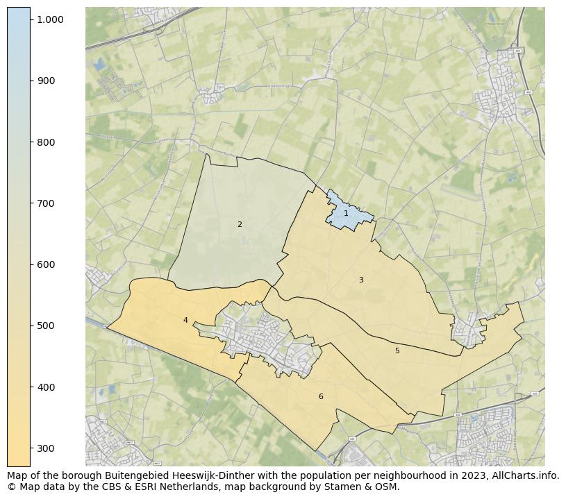 Map of the borough Buitengebied Heeswijk-Dinther with the population per neighbourhood in 2023. This page shows a lot of information about residents (such as the distribution by age groups, family composition, gender, native or Dutch with an immigration background, ...), homes (numbers, types, price development, use, type of property, ...) and more (car ownership, energy consumption, ...) based on open data from the Dutch Central Bureau of Statistics and various other sources!