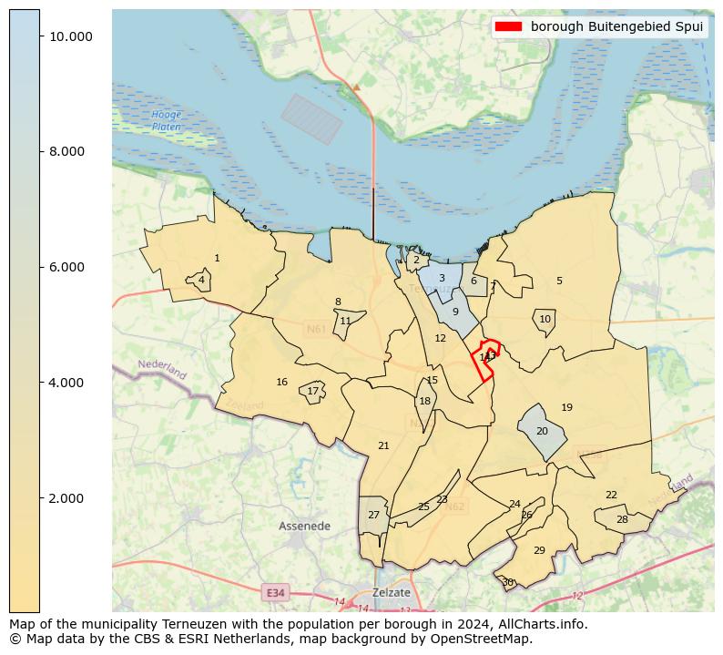 Image of the borough Buitengebied Spui at the map. This image is used as introduction to this page. This page shows a lot of information about the population in the borough Buitengebied Spui (such as the distribution by age groups of the residents, the composition of households, whether inhabitants are natives or Dutch with an immigration background, data about the houses (numbers, types, price development, use, type of property, ...) and more (car ownership, energy consumption, ...) based on open data from the Dutch Central Bureau of Statistics and various other sources!