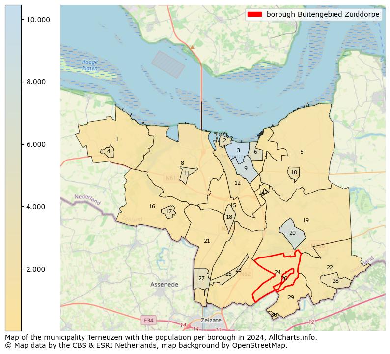 Image of the borough Buitengebied Zuiddorpe at the map. This image is used as introduction to this page. This page shows a lot of information about the population in the borough Buitengebied Zuiddorpe (such as the distribution by age groups of the residents, the composition of households, whether inhabitants are natives or Dutch with an immigration background, data about the houses (numbers, types, price development, use, type of property, ...) and more (car ownership, energy consumption, ...) based on open data from the Dutch Central Bureau of Statistics and various other sources!