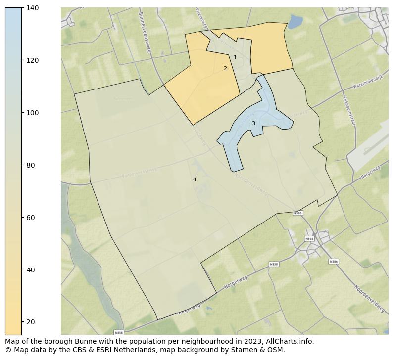 Map of the borough Bunne with the population per neighbourhood in 2023. This page shows a lot of information about residents (such as the distribution by age groups, family composition, gender, native or Dutch with an immigration background, ...), homes (numbers, types, price development, use, type of property, ...) and more (car ownership, energy consumption, ...) based on open data from the Dutch Central Bureau of Statistics and various other sources!
