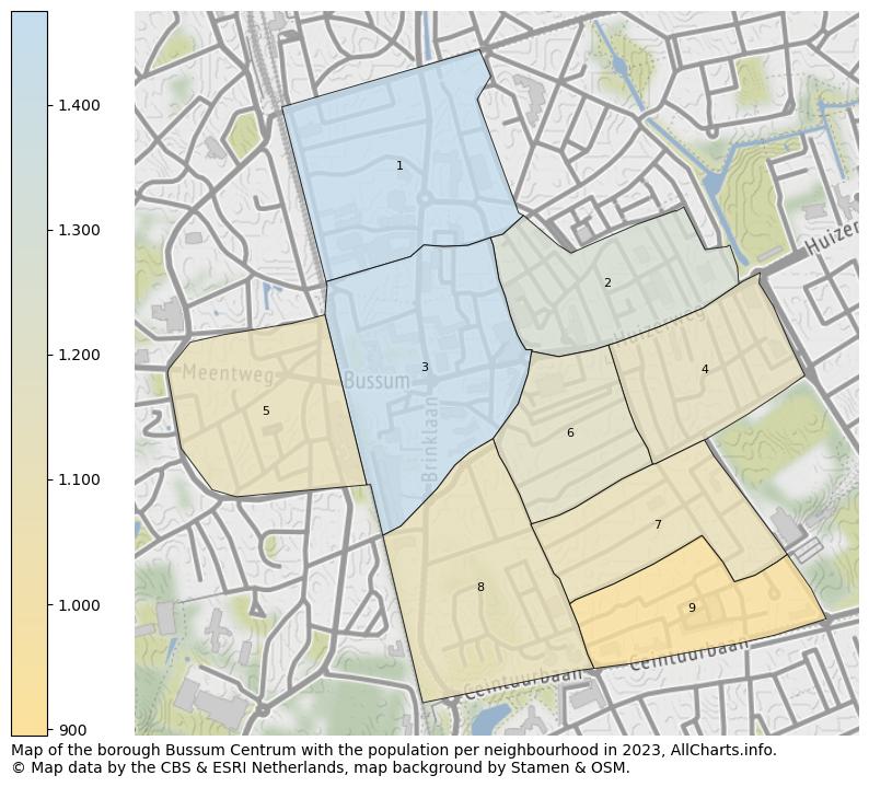 Map of the borough Bussum Centrum with the population per neighbourhood in 2023. This page shows a lot of information about residents (such as the distribution by age groups, family composition, gender, native or Dutch with an immigration background, ...), homes (numbers, types, price development, use, type of property, ...) and more (car ownership, energy consumption, ...) based on open data from the Dutch Central Bureau of Statistics and various other sources!