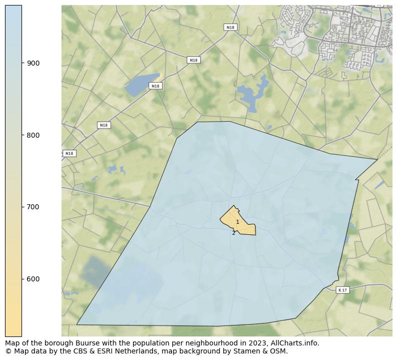 Map of the borough Buurse with the population per neighbourhood in 2023. This page shows a lot of information about residents (such as the distribution by age groups, family composition, gender, native or Dutch with an immigration background, ...), homes (numbers, types, price development, use, type of property, ...) and more (car ownership, energy consumption, ...) based on open data from the Dutch Central Bureau of Statistics and various other sources!