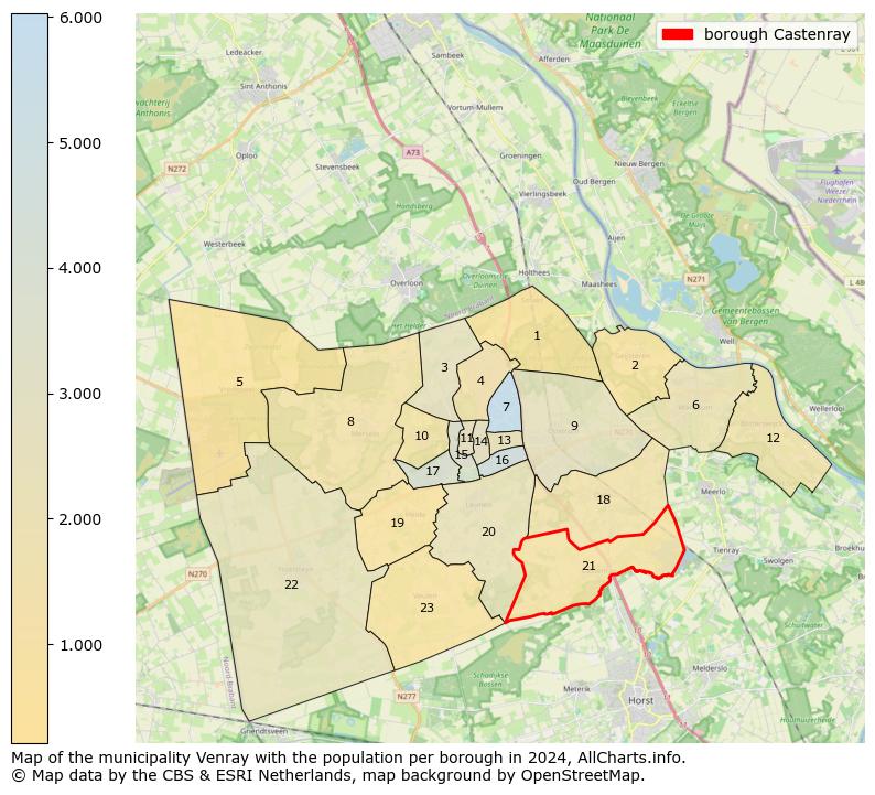 Image of the borough Castenray at the map. This image is used as introduction to this page. This page shows a lot of information about the population in the borough Castenray (such as the distribution by age groups of the residents, the composition of households, whether inhabitants are natives or Dutch with an immigration background, data about the houses (numbers, types, price development, use, type of property, ...) and more (car ownership, energy consumption, ...) based on open data from the Dutch Central Bureau of Statistics and various other sources!