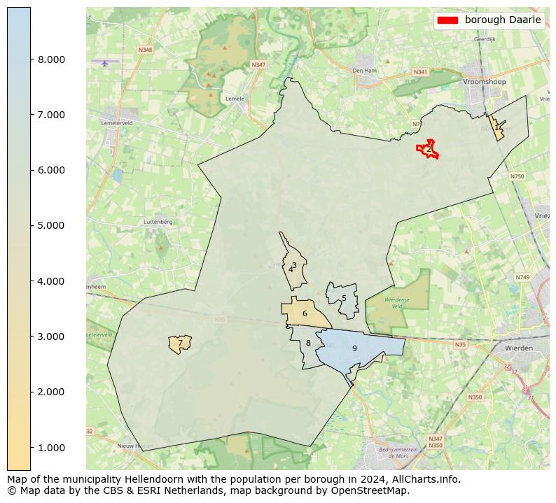 Image of the borough Daarle at the map. This image is used as introduction to this page. This page shows a lot of information about the population in the borough Daarle (such as the distribution by age groups of the residents, the composition of households, whether inhabitants are natives or Dutch with an immigration background, data about the houses (numbers, types, price development, use, type of property, ...) and more (car ownership, energy consumption, ...) based on open data from the Dutch Central Bureau of Statistics and various other sources!