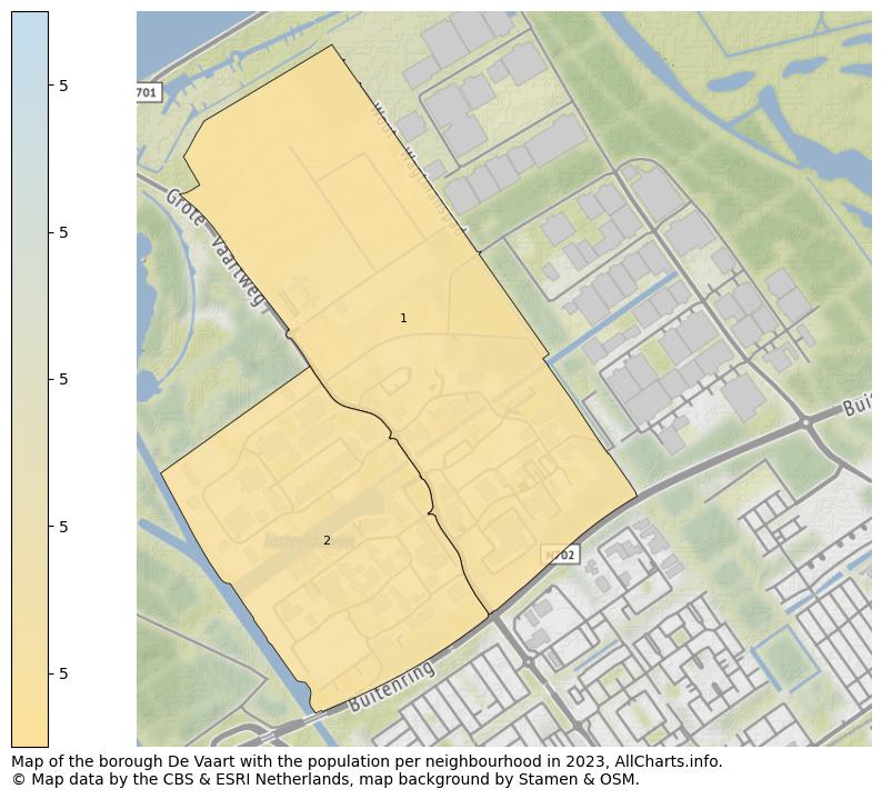 Map of the borough De Vaart with the population per neighbourhood in 2023. This page shows a lot of information about residents (such as the distribution by age groups, family composition, gender, native or Dutch with an immigration background, ...), homes (numbers, types, price development, use, type of property, ...) and more (car ownership, energy consumption, ...) based on open data from the Dutch Central Bureau of Statistics and various other sources!