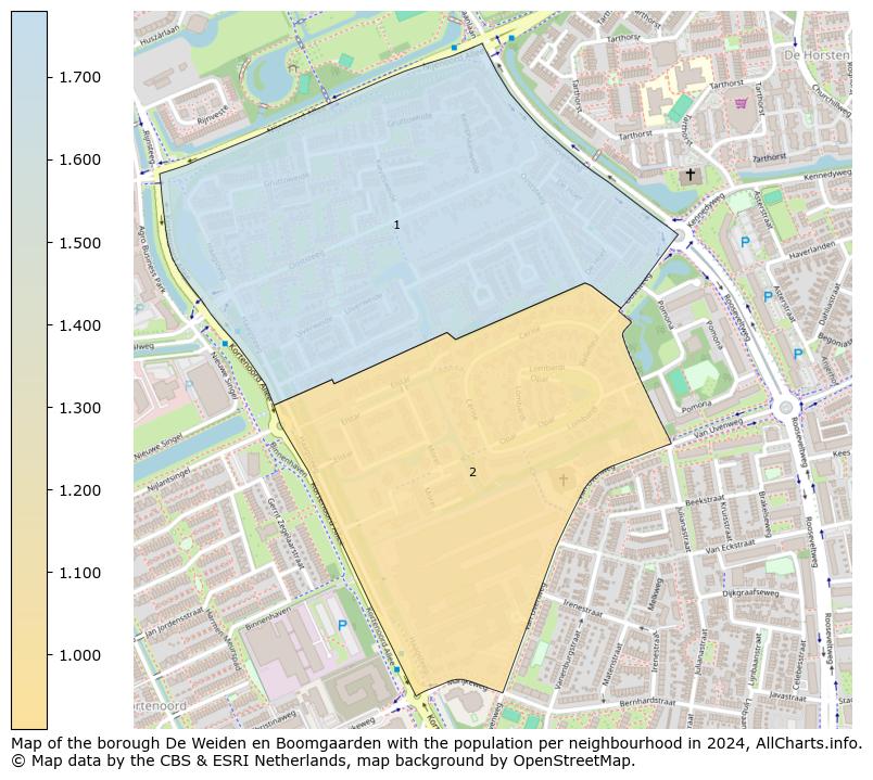 Image of the borough De Weiden en Boomgaarden at the map. This image is used as introduction to this page. This page shows a lot of information about the population in the borough De Weiden en Boomgaarden (such as the distribution by age groups of the residents, the composition of households, whether inhabitants are natives or Dutch with an immigration background, data about the houses (numbers, types, price development, use, type of property, ...) and more (car ownership, energy consumption, ...) based on open data from the Dutch Central Bureau of Statistics and various other sources!