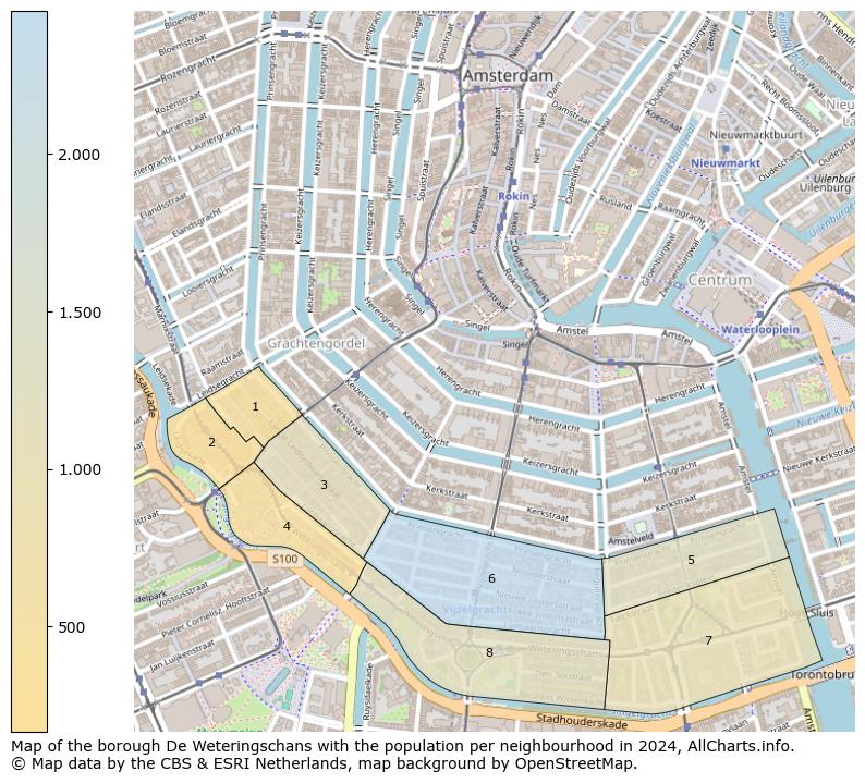 Image of the borough De Weteringschans at the map. This image is used as introduction to this page. This page shows a lot of information about the population in the borough De Weteringschans (such as the distribution by age groups of the residents, the composition of households, whether inhabitants are natives or Dutch with an immigration background, data about the houses (numbers, types, price development, use, type of property, ...) and more (car ownership, energy consumption, ...) based on open data from the Dutch Central Bureau of Statistics and various other sources!