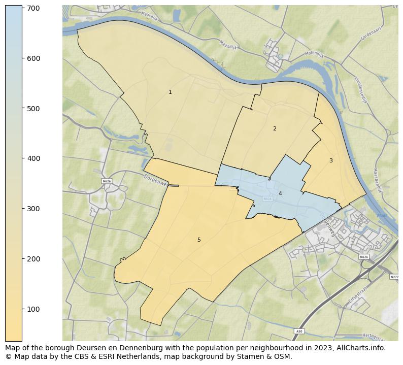 Map of the borough Deursen en Dennenburg with the population per neighbourhood in 2023. This page shows a lot of information about residents (such as the distribution by age groups, family composition, gender, native or Dutch with an immigration background, ...), homes (numbers, types, price development, use, type of property, ...) and more (car ownership, energy consumption, ...) based on open data from the Dutch Central Bureau of Statistics and various other sources!