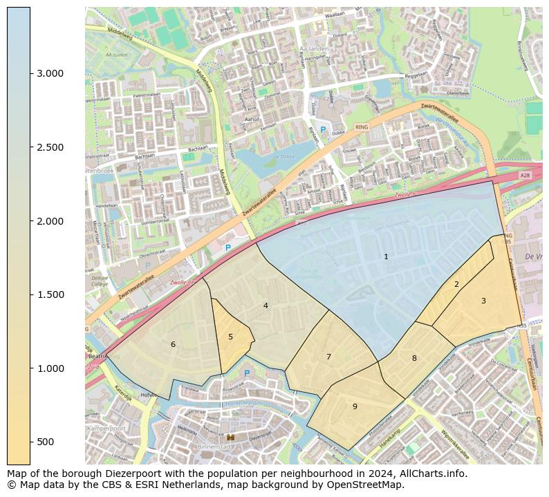 Image of the borough Diezerpoort at the map. This image is used as introduction to this page. This page shows a lot of information about the population in the borough Diezerpoort (such as the distribution by age groups of the residents, the composition of households, whether inhabitants are natives or Dutch with an immigration background, data about the houses (numbers, types, price development, use, type of property, ...) and more (car ownership, energy consumption, ...) based on open data from the Dutch Central Bureau of Statistics and various other sources!