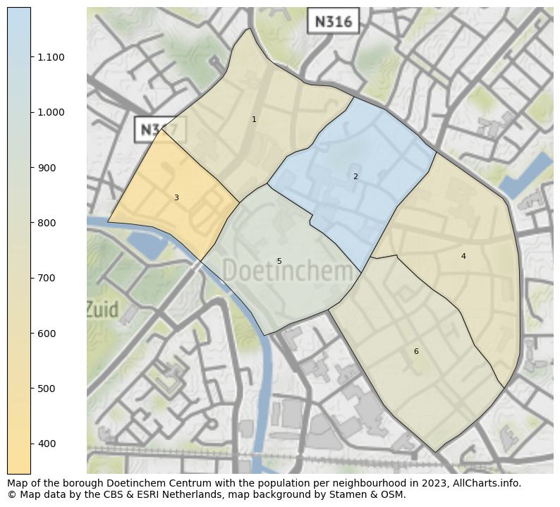 Map of the borough Doetinchem Centrum with the population per neighbourhood in 2023. This page shows a lot of information about residents (such as the distribution by age groups, family composition, gender, native or Dutch with an immigration background, ...), homes (numbers, types, price development, use, type of property, ...) and more (car ownership, energy consumption, ...) based on open data from the Dutch Central Bureau of Statistics and various other sources!