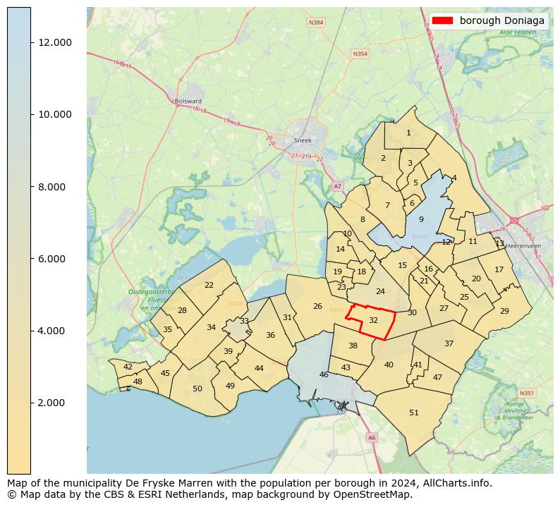 Image of the borough Doniaga at the map. This image is used as introduction to this page. This page shows a lot of information about the population in the borough Doniaga (such as the distribution by age groups of the residents, the composition of households, whether inhabitants are natives or Dutch with an immigration background, data about the houses (numbers, types, price development, use, type of property, ...) and more (car ownership, energy consumption, ...) based on open data from the Dutch Central Bureau of Statistics and various other sources!