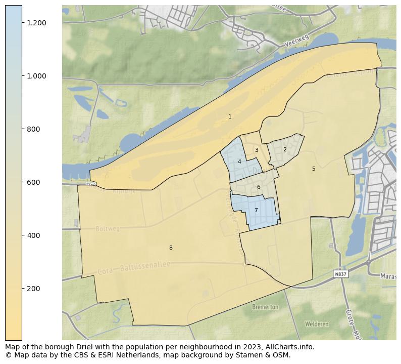 Map of the borough Driel with the population per neighbourhood in 2023. This page shows a lot of information about residents (such as the distribution by age groups, family composition, gender, native or Dutch with an immigration background, ...), homes (numbers, types, price development, use, type of property, ...) and more (car ownership, energy consumption, ...) based on open data from the Dutch Central Bureau of Statistics and various other sources!