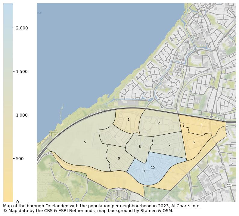 Map of the borough Drielanden with the population per neighbourhood in 2023. This page shows a lot of information about residents (such as the distribution by age groups, family composition, gender, native or Dutch with an immigration background, ...), homes (numbers, types, price development, use, type of property, ...) and more (car ownership, energy consumption, ...) based on open data from the Dutch Central Bureau of Statistics and various other sources!