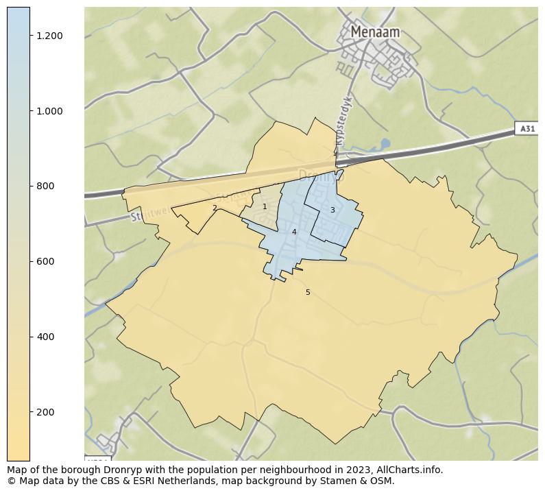 Map of the borough Dronryp with the population per neighbourhood in 2023. This page shows a lot of information about residents (such as the distribution by age groups, family composition, gender, native or Dutch with an immigration background, ...), homes (numbers, types, price development, use, type of property, ...) and more (car ownership, energy consumption, ...) based on open data from the Dutch Central Bureau of Statistics and various other sources!