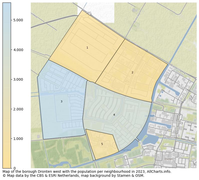 Map of the borough Dronten west with the population per neighbourhood in 2023. This page shows a lot of information about residents (such as the distribution by age groups, family composition, gender, native or Dutch with an immigration background, ...), homes (numbers, types, price development, use, type of property, ...) and more (car ownership, energy consumption, ...) based on open data from the Dutch Central Bureau of Statistics and various other sources!