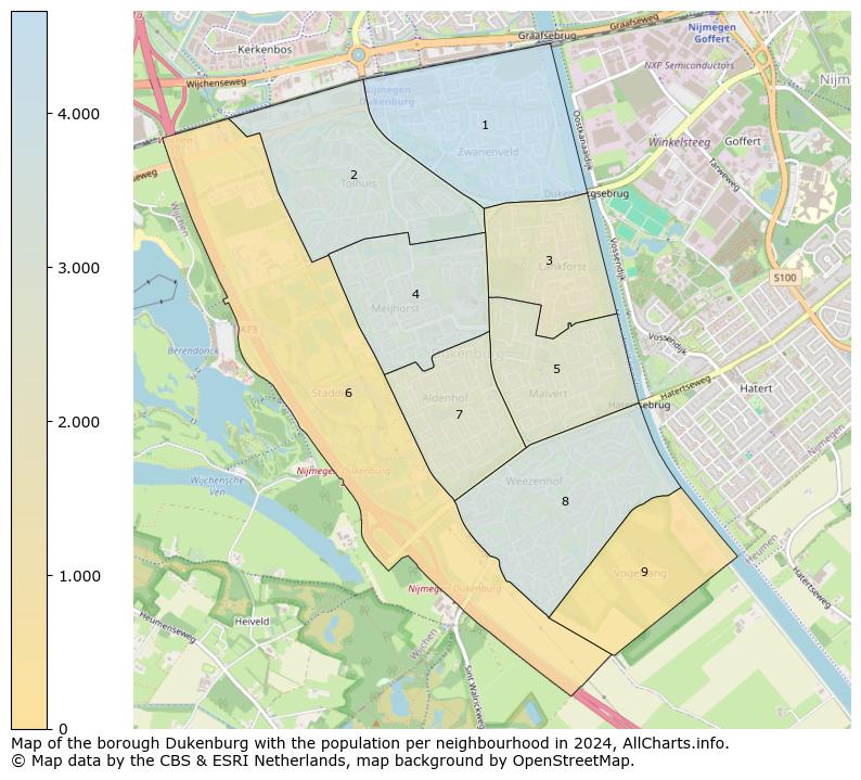 Image of the borough Dukenburg at the map. This image is used as introduction to this page. This page shows a lot of information about the population in the borough Dukenburg (such as the distribution by age groups of the residents, the composition of households, whether inhabitants are natives or Dutch with an immigration background, data about the houses (numbers, types, price development, use, type of property, ...) and more (car ownership, energy consumption, ...) based on open data from the Dutch Central Bureau of Statistics and various other sources!