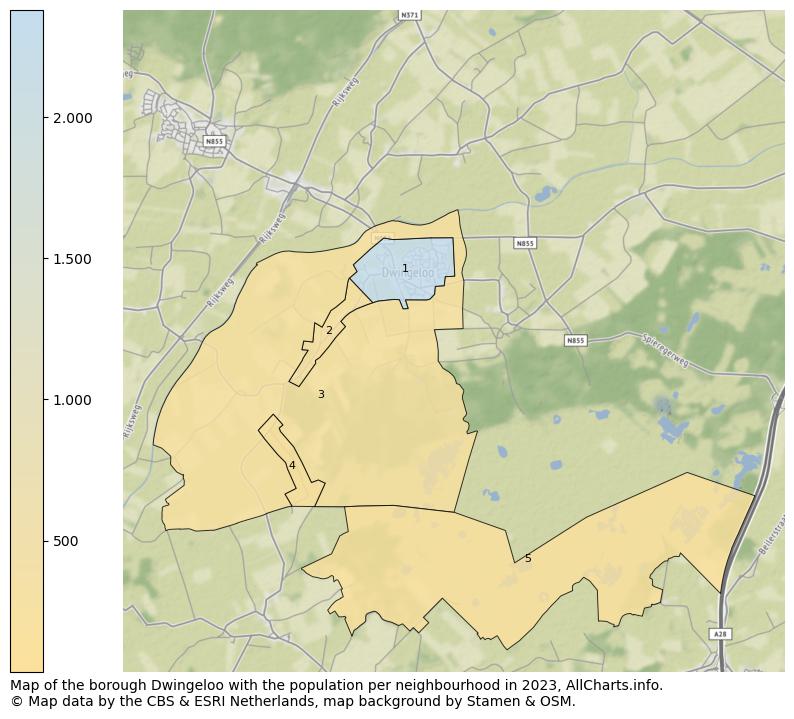 Map of the borough Dwingeloo with the population per neighbourhood in 2023. This page shows a lot of information about residents (such as the distribution by age groups, family composition, gender, native or Dutch with an immigration background, ...), homes (numbers, types, price development, use, type of property, ...) and more (car ownership, energy consumption, ...) based on open data from the Dutch Central Bureau of Statistics and various other sources!