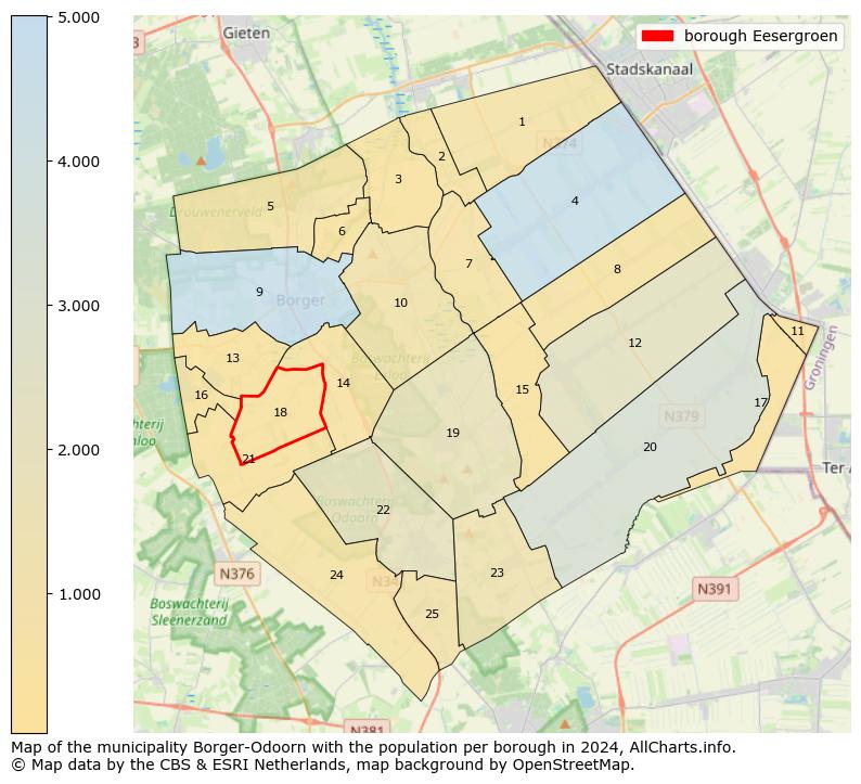 Image of the borough Eesergroen at the map. This image is used as introduction to this page. This page shows a lot of information about the population in the borough Eesergroen (such as the distribution by age groups of the residents, the composition of households, whether inhabitants are natives or Dutch with an immigration background, data about the houses (numbers, types, price development, use, type of property, ...) and more (car ownership, energy consumption, ...) based on open data from the Dutch Central Bureau of Statistics and various other sources!