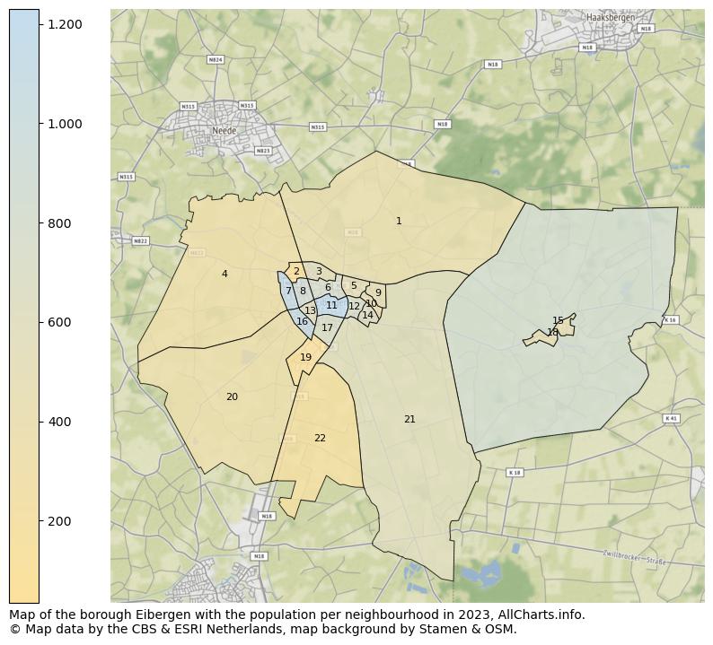 Map of the borough Eibergen with the population per neighbourhood in 2023. This page shows a lot of information about residents (such as the distribution by age groups, family composition, gender, native or Dutch with an immigration background, ...), homes (numbers, types, price development, use, type of property, ...) and more (car ownership, energy consumption, ...) based on open data from the Dutch Central Bureau of Statistics and various other sources!