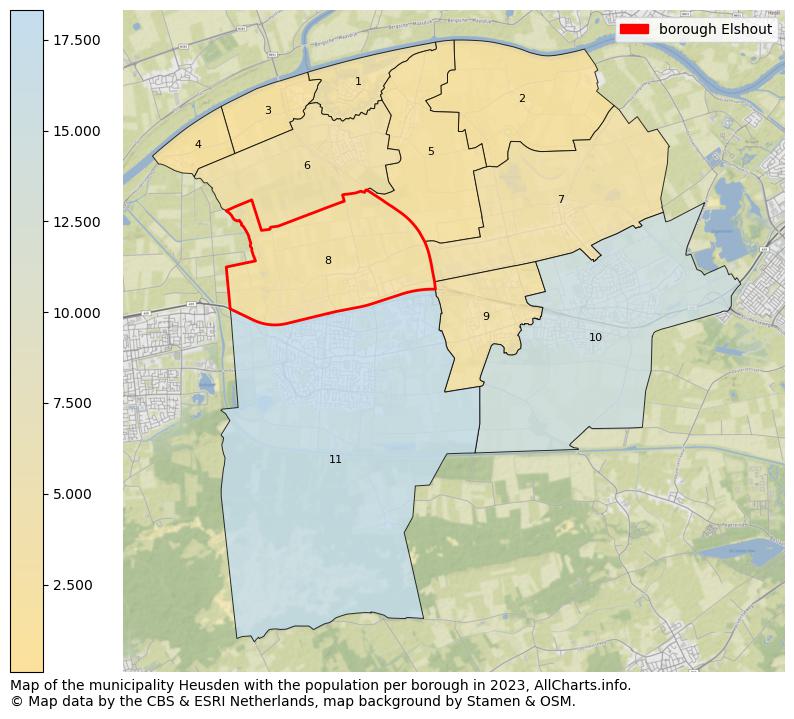 Map of the municipality Heusden with the population per borough in 2023. This page shows a lot of information about residents (such as the distribution by age groups, family composition, gender, native or Dutch with an immigration background, ...), homes (numbers, types, price development, use, type of property, ...) and more (car ownership, energy consumption, ...) based on open data from the Dutch Central Bureau of Statistics and various other sources!