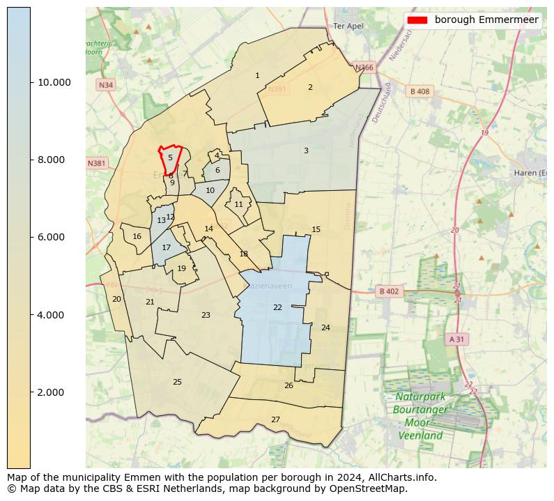 Image of the borough Emmermeer at the map. This image is used as introduction to this page. This page shows a lot of information about the population in the borough Emmermeer (such as the distribution by age groups of the residents, the composition of households, whether inhabitants are natives or Dutch with an immigration background, data about the houses (numbers, types, price development, use, type of property, ...) and more (car ownership, energy consumption, ...) based on open data from the Dutch Central Bureau of Statistics and various other sources!