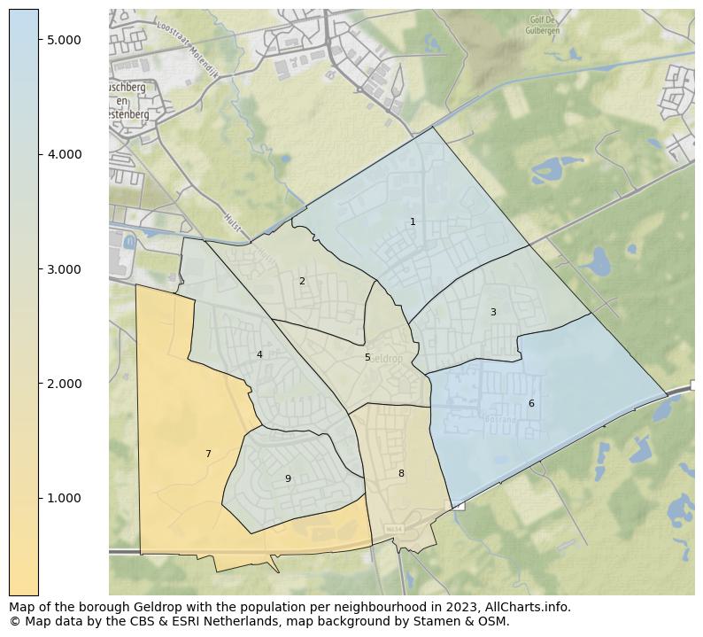 Map of the borough Geldrop with the population per neighbourhood in 2023. This page shows a lot of information about residents (such as the distribution by age groups, family composition, gender, native or Dutch with an immigration background, ...), homes (numbers, types, price development, use, type of property, ...) and more (car ownership, energy consumption, ...) based on open data from the Dutch Central Bureau of Statistics and various other sources!