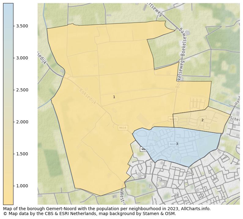 Map of the borough Gemert-Noord with the population per neighbourhood in 2023. This page shows a lot of information about residents (such as the distribution by age groups, family composition, gender, native or Dutch with an immigration background, ...), homes (numbers, types, price development, use, type of property, ...) and more (car ownership, energy consumption, ...) based on open data from the Dutch Central Bureau of Statistics and various other sources!