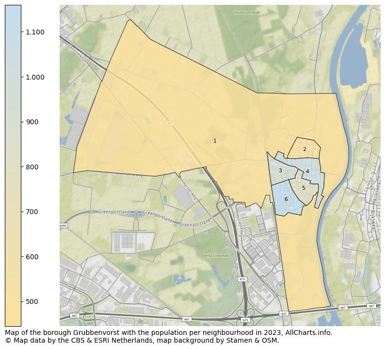 Map of the borough Grubbenvorst with the population per neighbourhood in 2023. This page shows a lot of information about residents (such as the distribution by age groups, family composition, gender, native or Dutch with an immigration background, ...), homes (numbers, types, price development, use, type of property, ...) and more (car ownership, energy consumption, ...) based on open data from the Dutch Central Bureau of Statistics and various other sources!