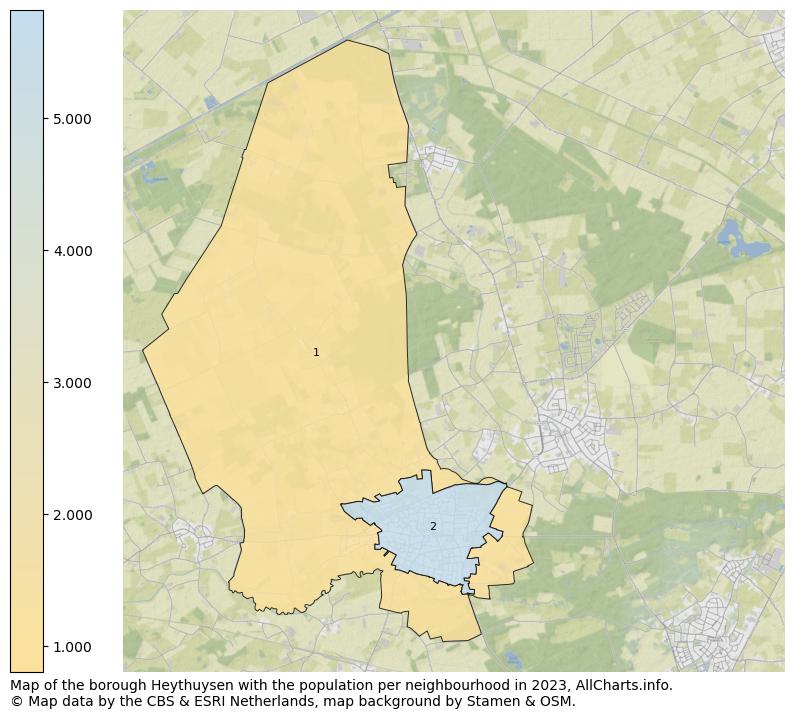 Map of the borough Heythuysen with the population per neighbourhood in 2023. This page shows a lot of information about residents (such as the distribution by age groups, family composition, gender, native or Dutch with an immigration background, ...), homes (numbers, types, price development, use, type of property, ...) and more (car ownership, energy consumption, ...) based on open data from the Dutch Central Bureau of Statistics and various other sources!