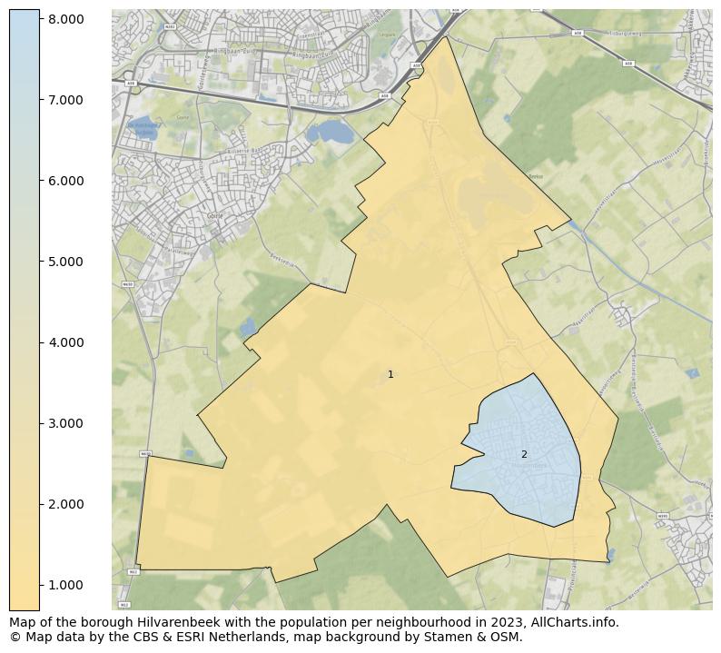Map of the borough Hilvarenbeek with the population per neighbourhood in 2023. This page shows a lot of information about residents (such as the distribution by age groups, family composition, gender, native or Dutch with an immigration background, ...), homes (numbers, types, price development, use, type of property, ...) and more (car ownership, energy consumption, ...) based on open data from the Dutch Central Bureau of Statistics and various other sources!